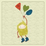 Card - Monkey Holding Balloons by Bronwyn Seedeen