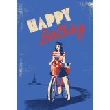 Card - Happy Birthday, Frenchie & Woman on a Bike by Chrisillo