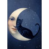 Card - Crescent Moon & Black Cat by Catrin