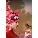 Card - Pink Butterfly Girl & Bird by Catrin