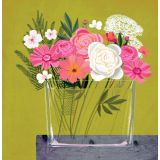 Card - Red & Pink Roses In A Clear Vase by Deb Hudson