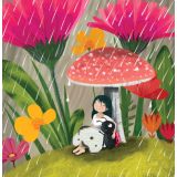 Card - Girl & Ladybug Under Mushroom by Deb Hudson