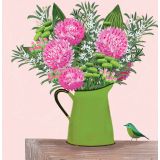 Card - Pink Pom Poms In Green Jug by Deb Hudson