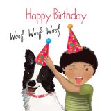 Card - Border Collie and Boy Wearing Party Hats by Deb Hudson