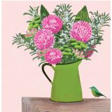 Card - Pink Pom Poms In Green Jug S by Deb Hudson