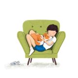 Card - Red Border Collie On The couch With Boy S by Deb Hudson