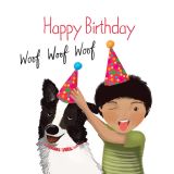 Card - Border Collie and Boy Wearing Party Hats S by Deb Hudson