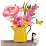 Card - Girl & Ladybug Sitting By A Yellow Floral Jug S by Deb Hudson