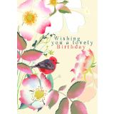 Card - Pink Flowers & Bird by Mira Paradies