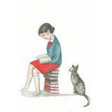Card - Girl & Cat Reading by Michelle Pleasance