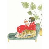 Card - Girl Reading With A Leopard by Michelle Pleasance 
