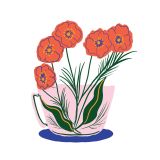 Card - Red Daisies in a Teacup by Tara Reed