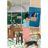 Card - Woman Painting House Under a Rainbow by Elisabeth Dorrian