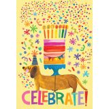 Card - Celebrate, Cake & Dachshund by Katherine Herrell