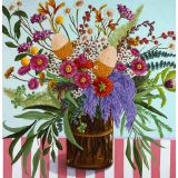 Card - Native Flowers in a Vase on a Pink Striped Table by Kate Quinn