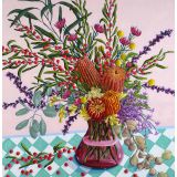 Card - Native Flowers in a Vase on Turquoise Tiles by Kate Quinn