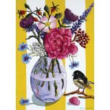 Card - Yellow Stripes, Florals & Bird by Kate Quinn