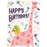 Card - Happy Birthday (Pink Giraffe) by Lucy Maggie Designs