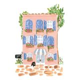 Card - Pink Building with Blue Shutters by Sabina fenn