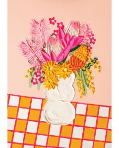 Card - Pink & Orange Native Blooms in a Vase by Alex Mason